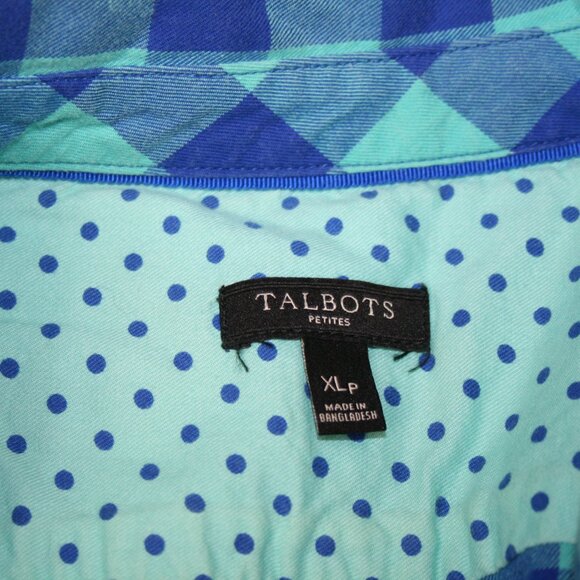 Women's Talbots Bright Blue/Light Blue Gingham  Cotton Button Up Size XLP - Picture 5 of 5